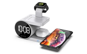 5-in-1 Wireless Charging Dock with LED Alarm Clock – Fast Charging Station - Picture 1 of 2