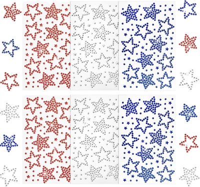 Pegatinas Patrióticas Estrella Diamantes de Imitación, 6 Hojas 4 de Julio Plata Brillo Bling St Foto 1 de 4