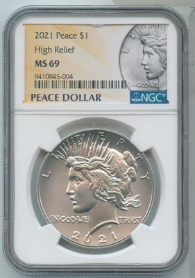 Moneta D'Argento High Relief NGC MS69 Da 1 Dollaro Pace 2021 - RK683 - Immagine 1 di 2