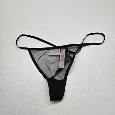 Victoria's Secret Mujer Tanga Mediano Negro Malla Transparente Tanga 1 Pieza Nuevo Con Etiquetas Foto 1 de 4