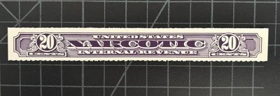 US Revenue - Narcotic - SC# RJA98B - 20 Cent- Violet - Rouletted 7 - SCV - $425 - Image 1 of 2