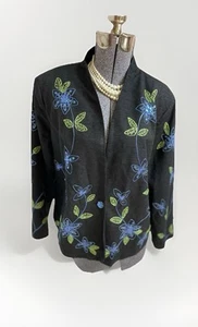 Dressbarn Blazer Size 2X Black 100% Silk Embroidered Suit Jacket Separates - Picture 1 of 24