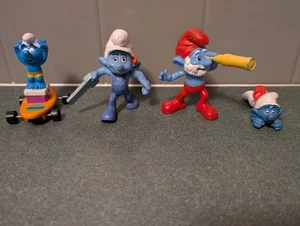 Smurf McDonald Happy Meal Toys Handy Saw Papa Spyglass 3" PVC Figures Lot Of 4 - Picture 1 of 6