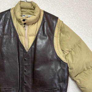 Vintage 90'S SCHOTT Leather down jacket Vest 2way Made in USA Men 40 Japan - Picture 1 of 10