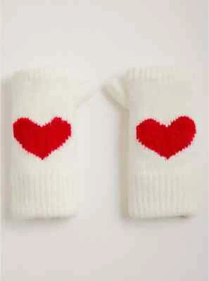 Torrid Knit Fingerless Gloves Hearts One Size Ivory #A11658 - Image 1 of 2