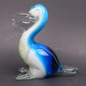 Art Studio Handmade Glass Pelican Shades of Blue White with Silver Flecks 5-1/4" - Picture 1 of 13