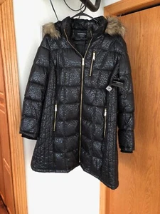 LIZ CLABORNE Long Length, Fur collar, Black, Winter Jacket  - Picture 1 of 5