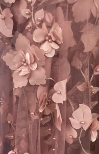 Malva 3d Floral Bordado Perlas Malla Encaje Festoneado Tela Por Yarda 54" Ancho - Imagen 1 de 1