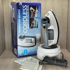 Hamilton Beach Vintage Cordless Burst Steam Iron Silver Stone Non Stick White - Picture 1 of 12