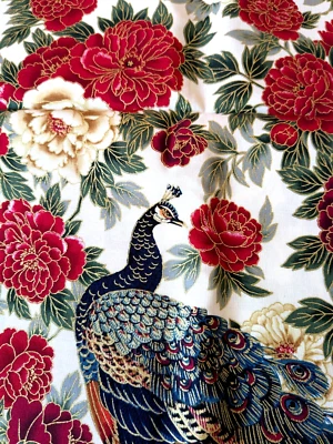 2 Yards Robert Kaufman Oriental Traditions Japanese Peacock Floral Fabric 42x72 - Image 1 of 4