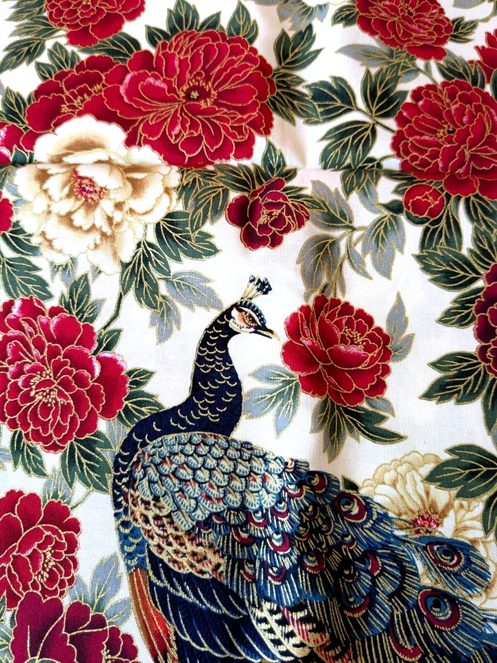 2 Yards Robert Kaufman Oriental Traditions Japanese Peacock Floral Fabric 42x72 - Image 1 of 4