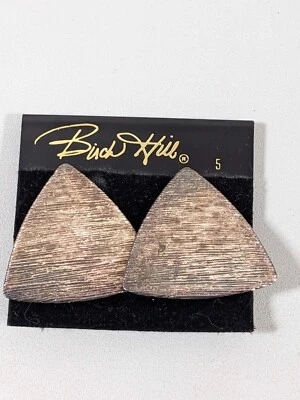 Birch Hill Distressed Textured Silver Tone Triangle Clip On Earrings Retro - Image 1 of 4