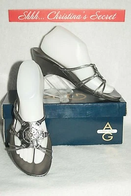 ANDREW GELLER Womens Sandals Slides Wedge Strappy Pewter Lanton Sz 9 M *XLNT++ - Image 1 of 4