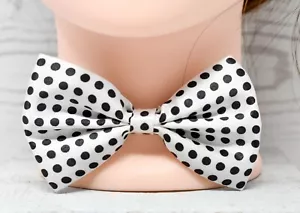 CHILDREN'S/INFANTS WHITE W/ POLKA DOTS PRE-TIED BOW TIE SATIN ADJUSTABLE STRAPS - Picture 1 of 7