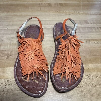 Sandalia Sam Edelman Gela Mujer Naranja Gamuza Flecos Plana T-Post Boho Festival 6.5 Foto 1 de 3