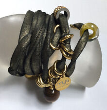 Mya Boccadamo Bronzed Lycra Stretch Wrap Bracelet Necklace Swarovski Glass Italy