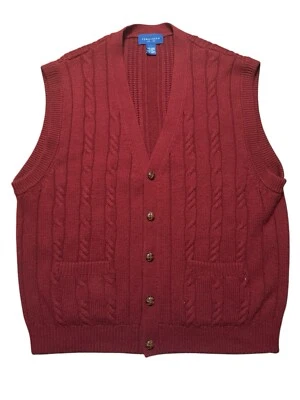 Vintage 90s Sweater Vest Mens 2XL Towncraft Burgundy Cable Knit - Image 1 of 4