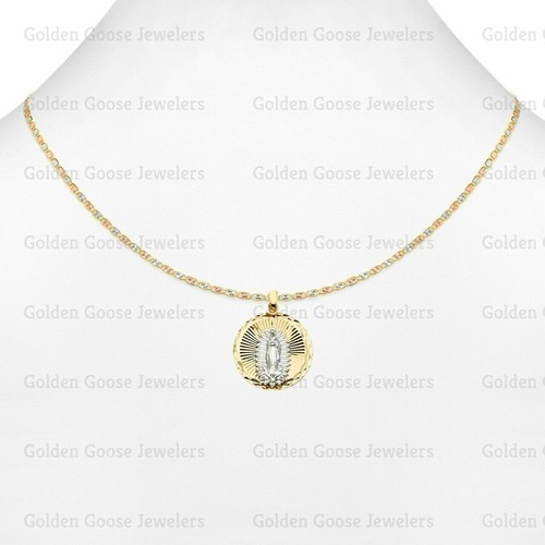 Ciondolo medaglia dama di Guadalupe in oro bianco o giallo 14 kt catena Valentino