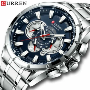 CURREN Men Chronograph Wristwatch Steel Sport Watches Male Date Quartz Watch - Picture 1 of 17