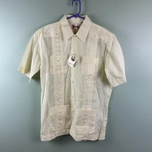 Vintage NWT Guayabera Haband Mens Shirt LG Button Up Yellow Embroidered Shirt - Picture 1 of 12