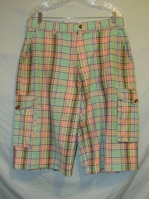 Dtek Jeans Cargo Shorts Plaid 36 (actual) 14.5" Inseam Golf Excellent+ - Image 1 of 3