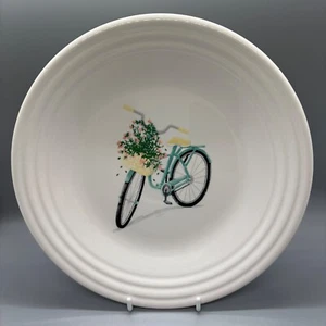 Fiesta Vintage Blue Bicycle With Flowers Luncheon Plate | Fiestaware White Lunch - Picture 1 of 4
