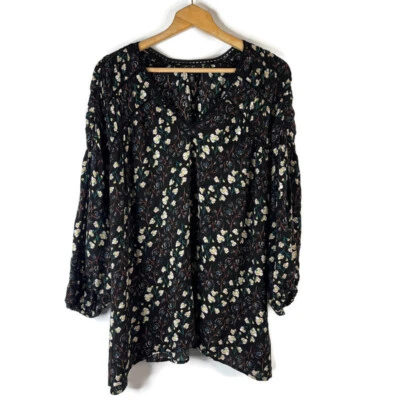 Jessica Simpson Womens Tunic Top Size 3X Black Floral Peasant V-Neck 3/4 Sleeve - Image 1 of 4