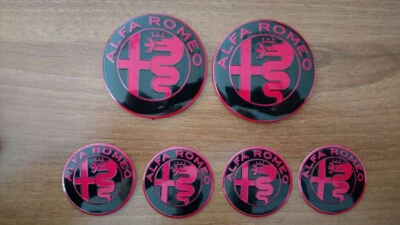 Set of 6pcs Alfa Romeo RED/BLACK DESIGN GIULIA style emblem badge logo insignia - Image 1 of 4