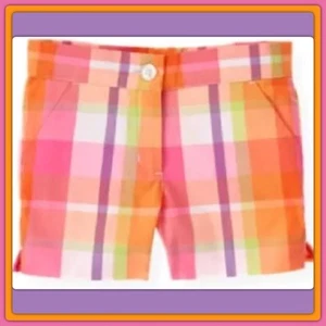 NWT Girls 2T Janie & Jack “SUMMER ORCHID” Cotton Orange PLAID SHORTS Adj Waist - Picture 1 of 4