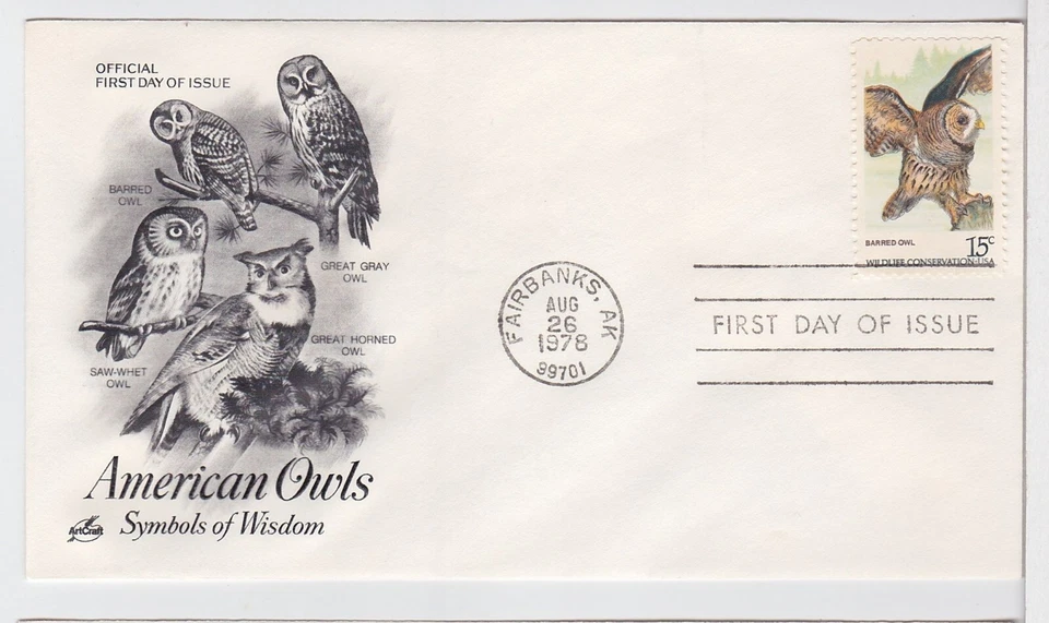 TurtlesTradingPost- Barred Owl 1978 #1762 FDC- Artcraft Cachet - Image 1 of 1
