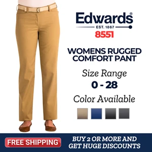 Edwards 8551 Womens Mid-Rise Flat Front Rugged All Day Comfort Performance Pant - Picture 1 of 3
