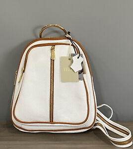Valentina Italian Pebble Leather Convertible Sling Backpack Bag In White & Tan