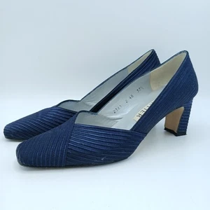 Roland Cartier Court Shoes UK 4.5 Navy Blue Ribbed Heels Pumps FLT04-CD - Picture 1 of 10
