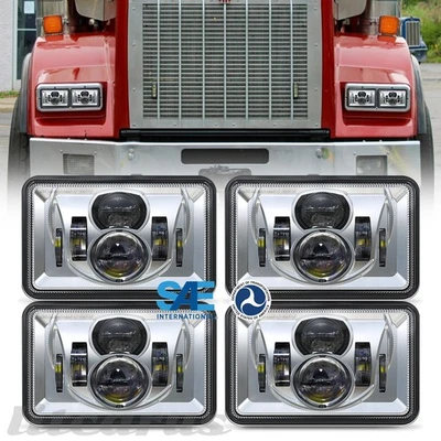 4PCS 4x6inch Chrome LED Headlights For Kenworth T800 T400 T600 W900B Peterbilt - Image 1 of 4