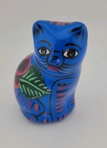 Talavera Blue Cat Mexican Folk Art Hand Painted Pottery Figurine BRAND NEW - Picture 1 of 9