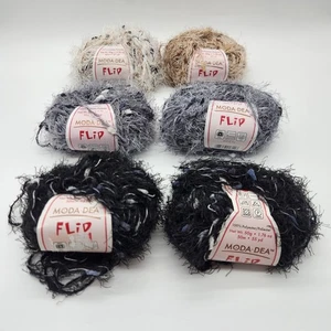 Lot Of 6 Skeins Discontinued Moda Dea Flip Eyelash Yarn Multi Color - Picture 1 of 10