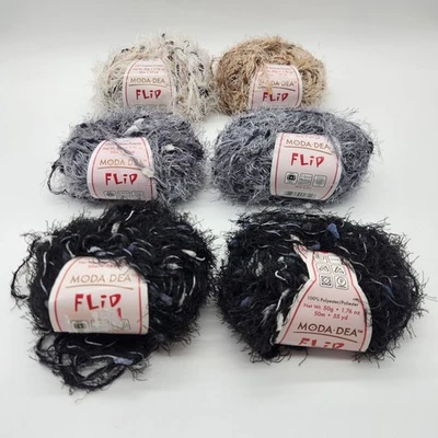 Lot Of 6 Skeins Discontinued Moda Dea Flip Eyelash Yarn Multi Color - Image 1 of 4