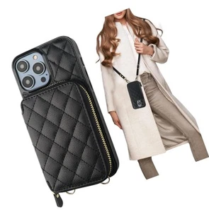 Crossbody Wallet Case for iPhone 14 Pro, RFID Blocking PU Leather Zipper - Picture 1 of 8