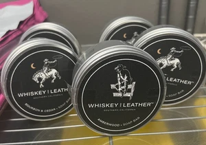 Whiskey Leather 'Bourbon & Cedar' orAmberwood Soap Bar w Tin Sand + Fog 7oz pick - Picture 1 of 7