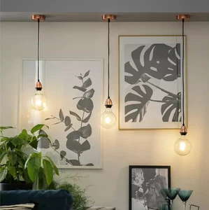 Pendel Electric Light Fitting 1.2M Black & Copper E27 Suspension Lamp Holder New - Picture 1 of 6