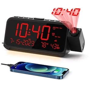 Projection Clock for Bedroom, Digital Clock with 180° Projector on Ceiling Red - Picture 1 of 7