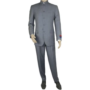 Men Apollo King Banded Collarless suit Mandarin 5 Button Wide leg M5-3 Gray New - Picture 1 of 12