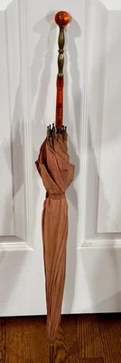 Guarda-chuva Vintage PK Polan Katz Rosa com Lucite (Baquelite?) Cabo - Imagem 1 de 4