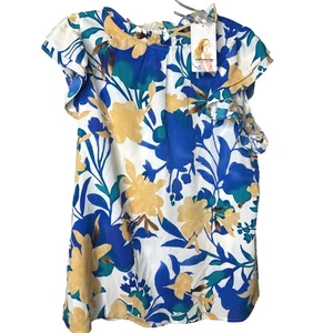 Camicetta Pretty Garden donna-grande-stampa floreale manica svolazzante finto collo NUOVA - Foto 1 di 4