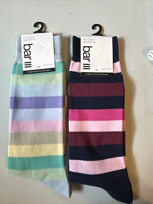 2 Pair Of Bar III Women’s Striped Arch Support Seamless Toe Socks Shoe Size 7-12 - Image 1 of 4