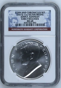 2015-P Coin And Chronicles Set John F Kennedy 1 Ounce .999 Silver Medal MS68 ER - Picture 1 of 6