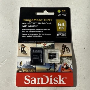 SanDisk 64GB ImageMate PRO microSDXC UHS-1 Memory Card with Adapter 4K Ultra HD - Picture 1 of 4