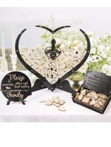 Alternative Wooden Heart Shape Wedding Guest Book Rustic Party Guest Book Frame/ - Picture 1 of 7