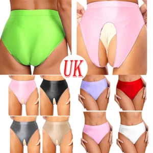 UK Women Glossy High Waist Briefs Underwear Open Crotch Bikini Panties Nightwear - Picture 1 of 163