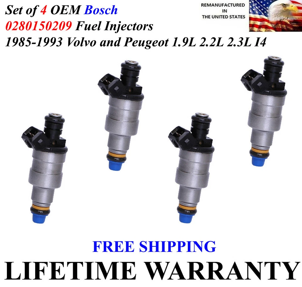 Re-Man 4  Genuine Bosch Fuel Injectors For 1985-1992 Volvo 740 2.3L I4 - Image 1 of 1